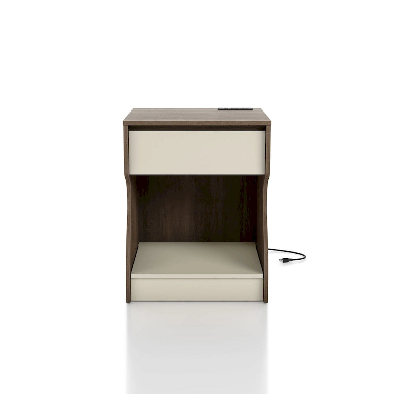 Table de chevet DH BASIC moderne marron châtaigne à 1 tiroir avec station de charge et rangement caché par Denhour