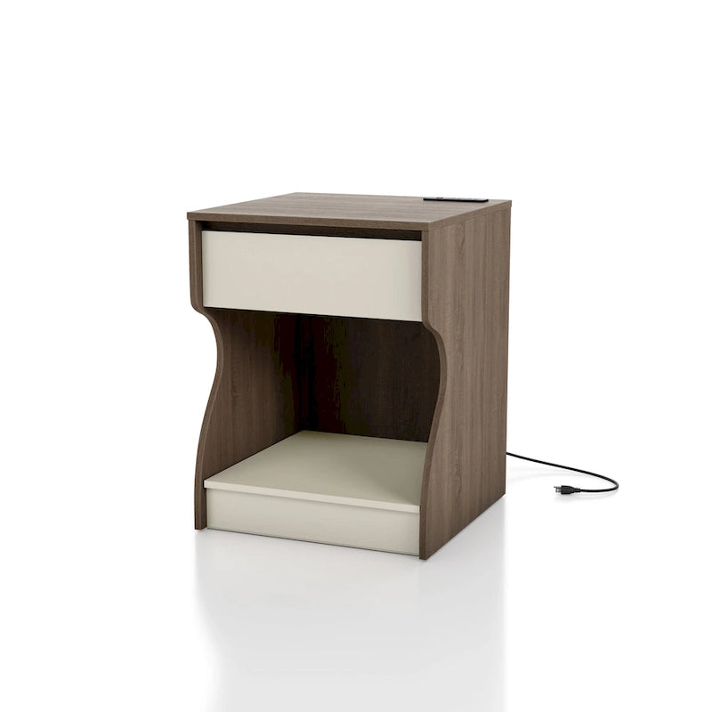 Table de chevet DH BASIC moderne marron châtaigne à 1 tiroir avec station de charge et rangement caché par Denhour