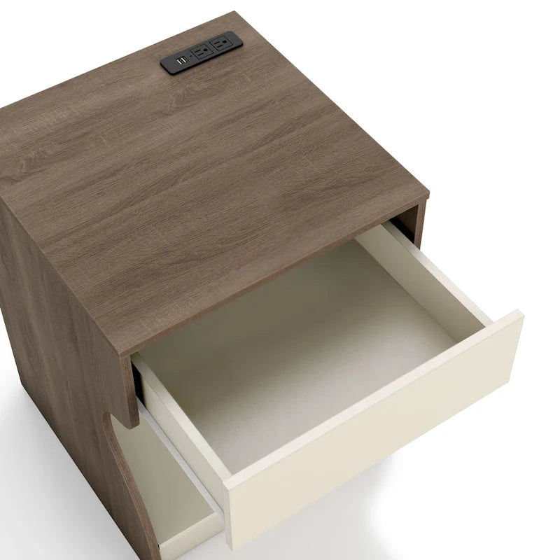 Table de chevet DH BASIC moderne marron châtaigne à 1 tiroir avec station de charge et rangement caché par Denhour
