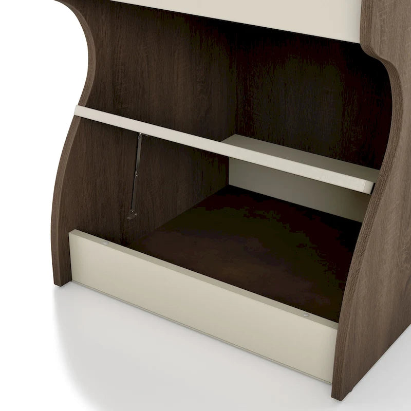 Table de chevet DH BASIC moderne marron châtaigne à 1 tiroir avec station de charge et rangement caché par Denhour