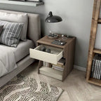Table de chevet DH BASIC moderne marron châtaigne à 1 tiroir avec station de charge et rangement caché par Denhour