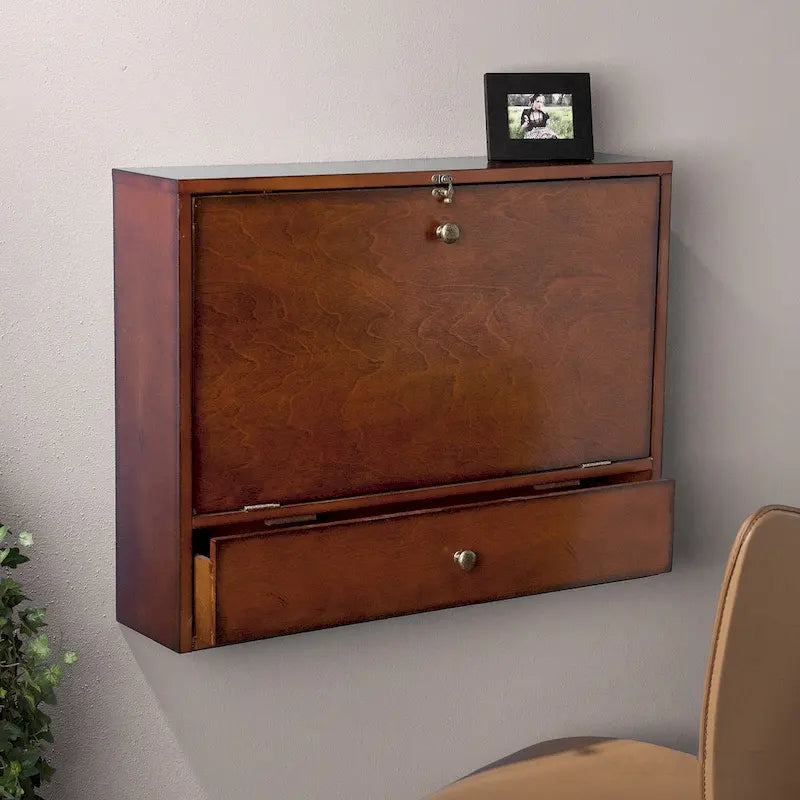 Bureau mural pour ordinateur portable, acajou brun