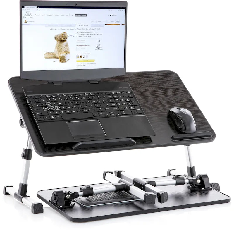 Oreiller de mari - Plateau de lit en bois petit - Convient aux ordinateurs portables jusqu'à 17 pouces - avec double coussin, fente multifonctionnelle pour tablette