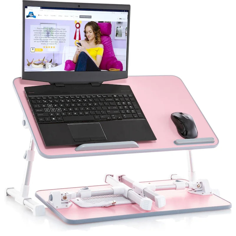 Oreiller de mari - Plateau de lit en bois petit - Convient aux ordinateurs portables jusqu'à 17 pouces - avec double coussin, fente multifonctionnelle pour tablette