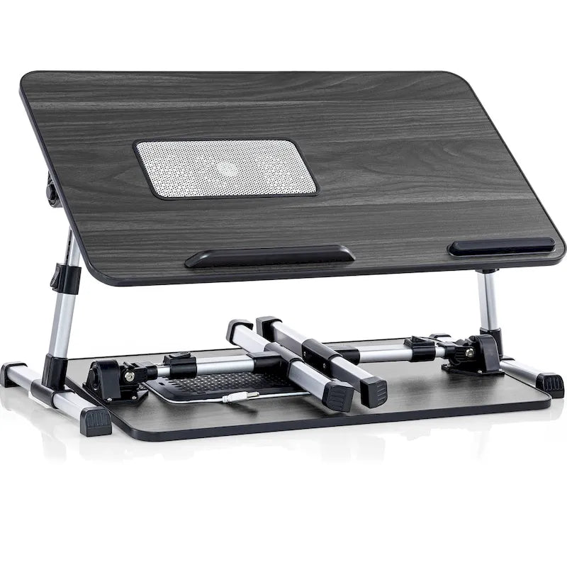 Oreiller de mari - Plateau de lit en bois petit - Convient aux ordinateurs portables jusqu'à 17 pouces - avec double coussin, fente multifonctionnelle pour tablette