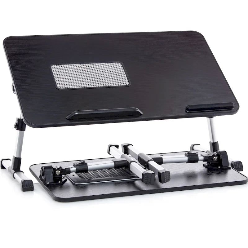 Oreiller de mari - Plateau de lit en bois petit - Convient aux ordinateurs portables jusqu'à 17 pouces - avec double coussin, fente multifonctionnelle pour tablette