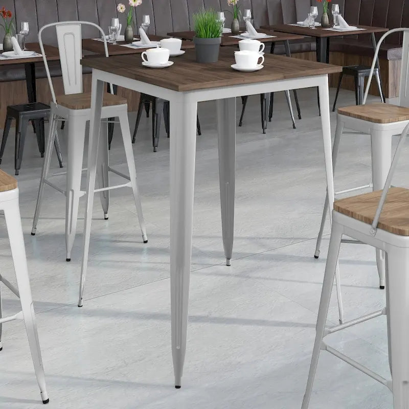 Table de bar d'intérieur carrée en métal de 31,5 po avec plateau en bois rustique - 31,5 po L x 31,5 po P x 42 po H - 31,5 po L x 31,5 po P x 42 po H
