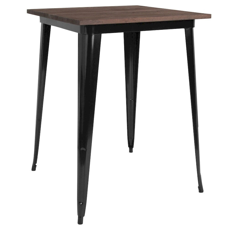 Table de bar d'intérieur carrée en métal de 31,5 po avec plateau en bois rustique - 31,5 po L x 31,5 po P x 42 po H - 31,5 po L x 31,5 po P x 42 po H