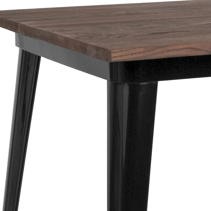 Table de bar d'intérieur carrée en métal de 31,5 po avec plateau en bois rustique - 31,5 po L x 31,5 po P x 42 po H - 31,5 po L x 31,5 po P x 42 po H