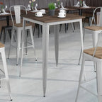 Table de bar d'intérieur carrée en métal de 31,5 po avec plateau en bois rustique - 31,5 po L x 31,5 po P x 42 po H - 31,5 po L x 31,5 po P x 42 po H