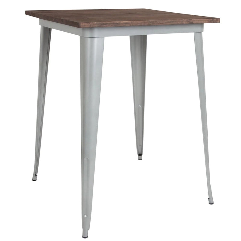 Table de bar d'intérieur carrée en métal de 31,5 po avec plateau en bois rustique - 31,5 po L x 31,5 po P x 42 po H - 31,5 po L x 31,5 po P x 42 po H
