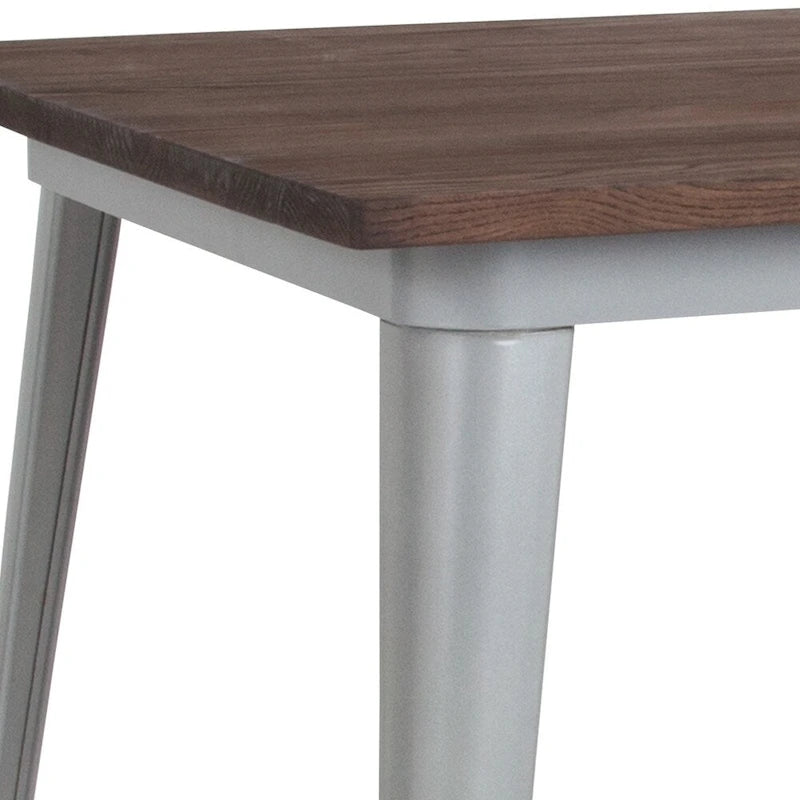 Table de bar d'intérieur carrée en métal de 31,5 po avec plateau en bois rustique - 31,5 po L x 31,5 po P x 42 po H - 31,5 po L x 31,5 po P x 42 po H