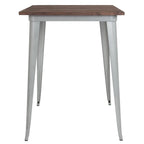 Table de bar d'intérieur carrée en métal de 31,5 po avec plateau en bois rustique - 31,5 po L x 31,5 po P x 42 po H - 31,5 po L x 31,5 po P x 42 po H