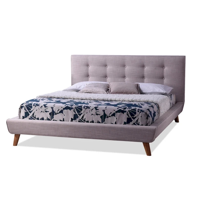 Lit plateforme king-size Svinninge en tissu beige style Mid-century