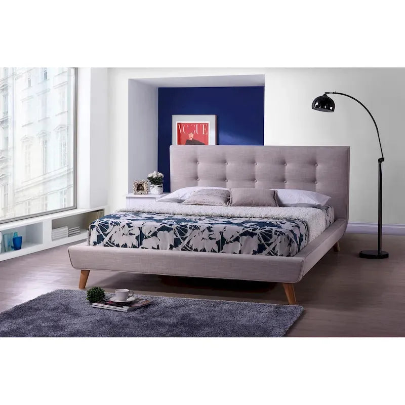  Svinninge Mid-century Beige Upholstered King Platform Bed
