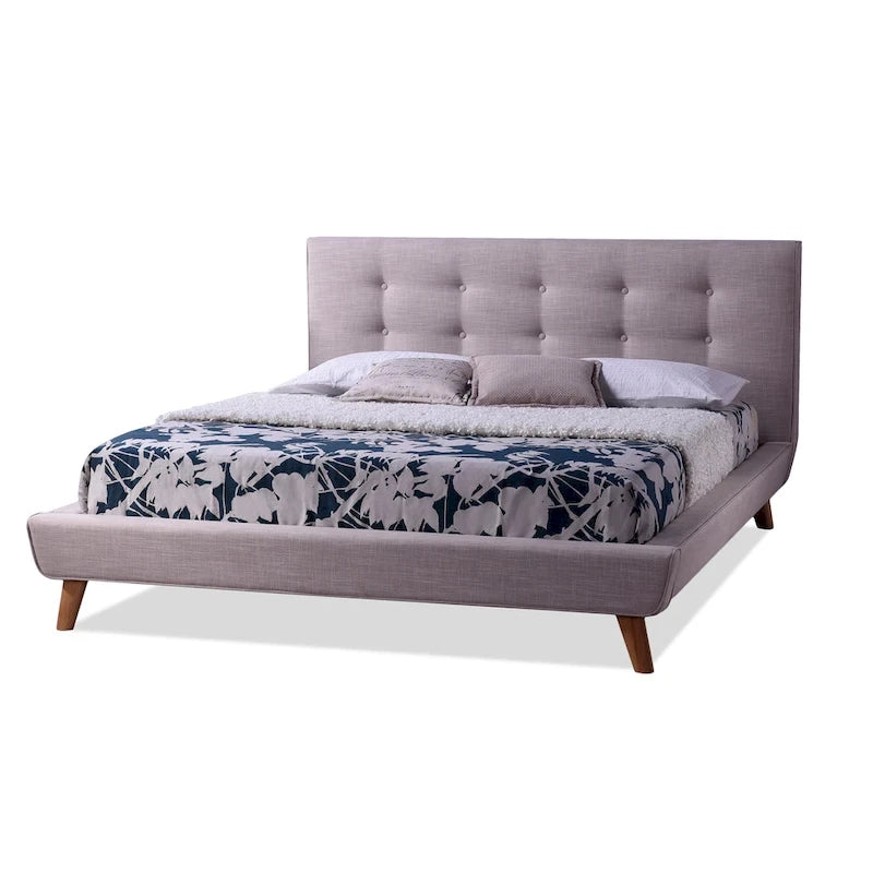 Lit plateforme king-size Svinninge en tissu beige style Mid-century