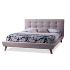 Lit plateforme king-size Svinninge en tissu beige style Mid-century
