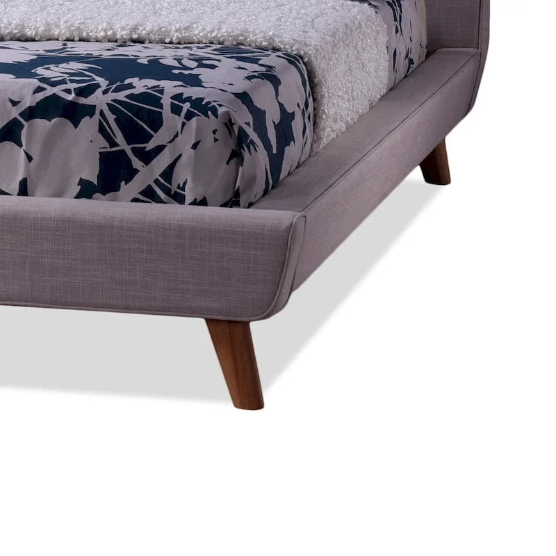 Lit plateforme king-size Svinninge en tissu beige style Mid-century