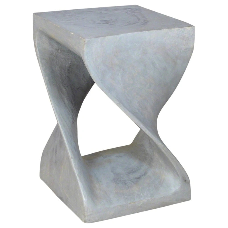 Tabouret torsadé en bois sculpté à la main 12x12x18" Finition huilée grise