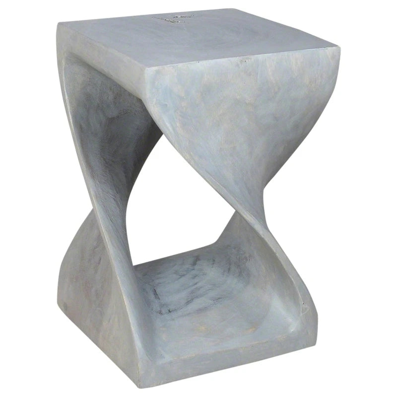 Tabouret torsadé en bois sculpté à la main 12x12x18" Finition huilée grise