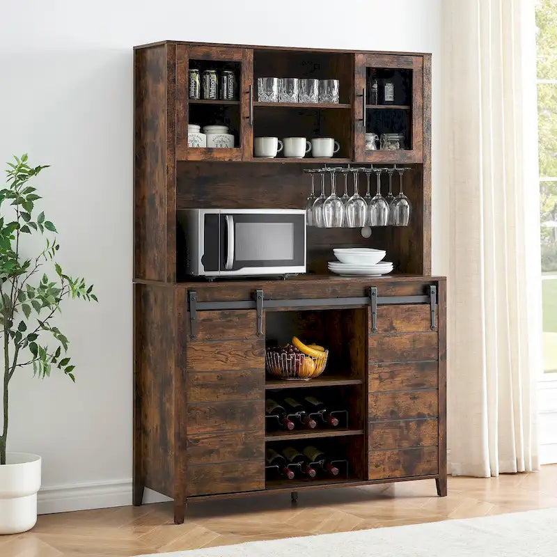 Vaisselier de cuisine rustique avec casier à vin - 15,7P x 47,2L x 69,6H