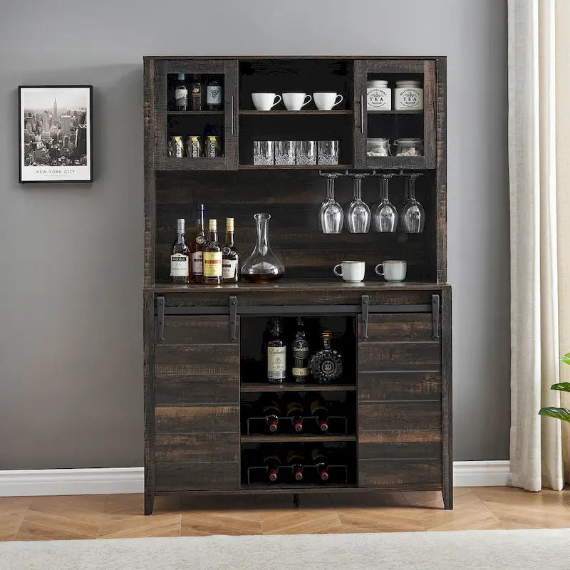Vaisselier de cuisine rustique avec casier à vin - 15,7P x 47,2L x 69,6H