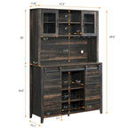 Vaisselier de cuisine rustique avec casier à vin - 15,7P x 47,2L x 69,6H