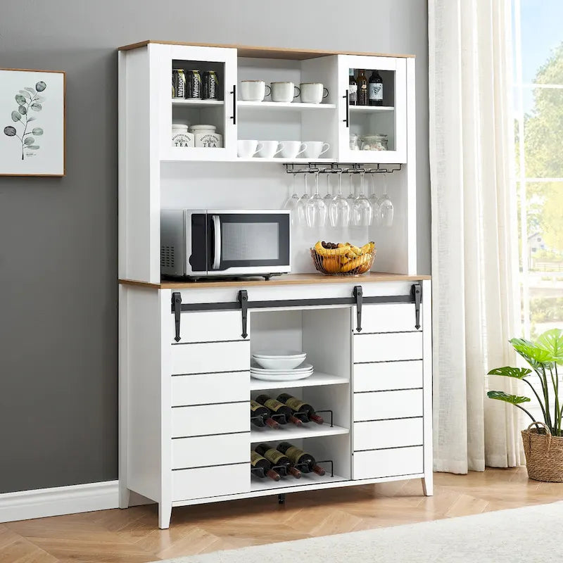 Vaisselier de cuisine rustique avec casier à vin - 15,7P x 47,2L x 69,6H