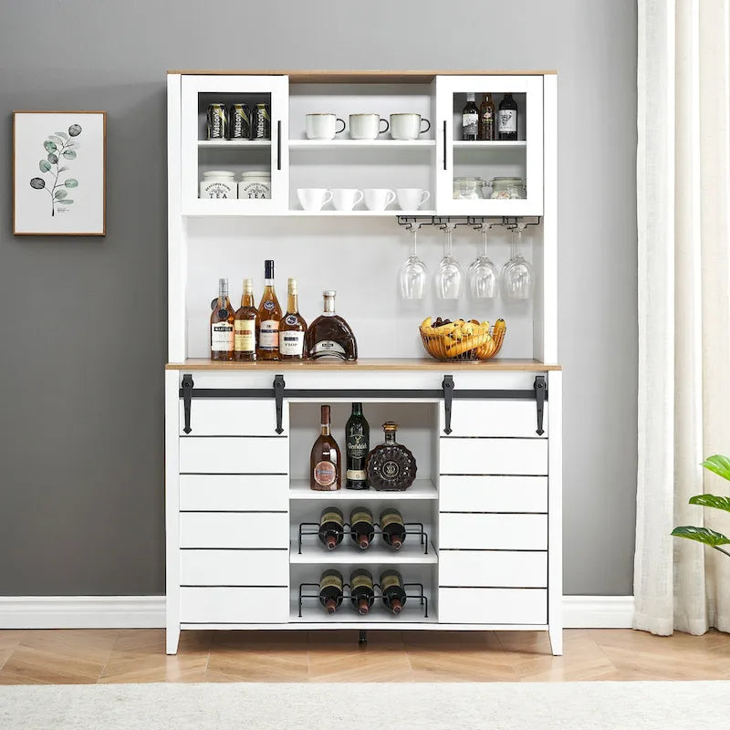 Vaisselier de cuisine rustique avec casier à vin - 15,7P x 47,2L x 69,6H