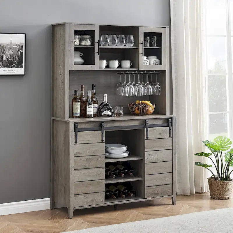 Vaisselier de cuisine rustique avec casier à vin - 15,7P x 47,2L x 69,6H