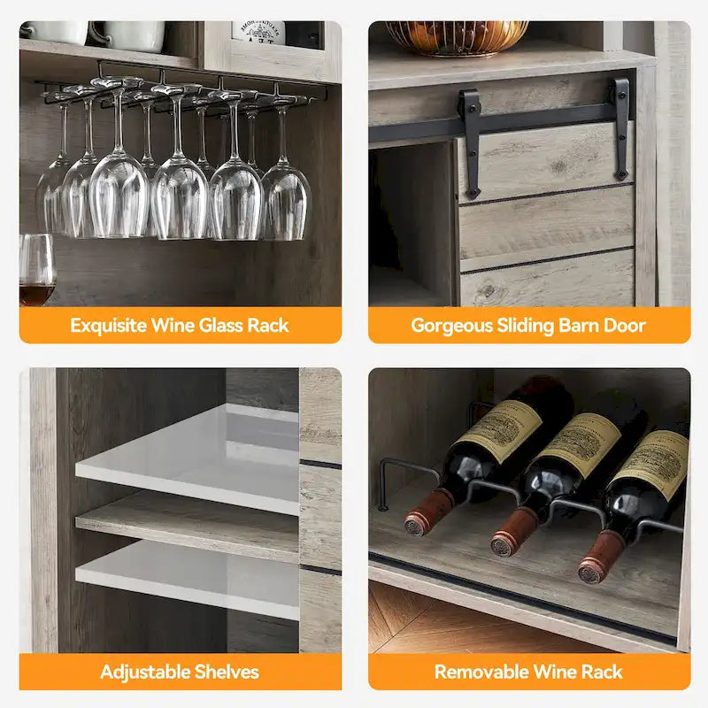 Vaisselier de cuisine rustique avec casier à vin - 15,7P x 47,2L x 69,6H