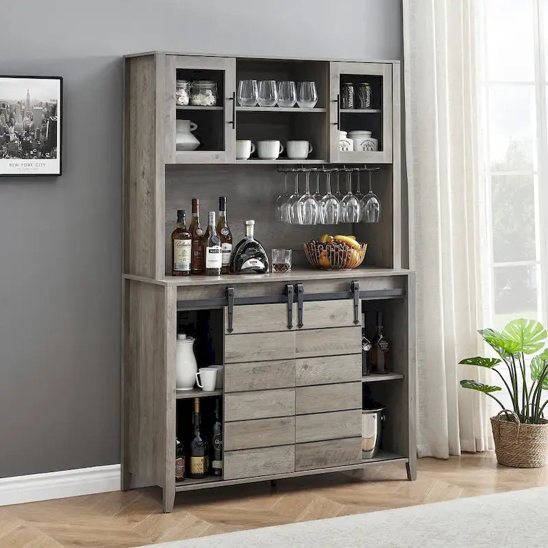 Vaisselier de cuisine rustique avec casier à vin - 15,7P x 47,2L x 69,6H
