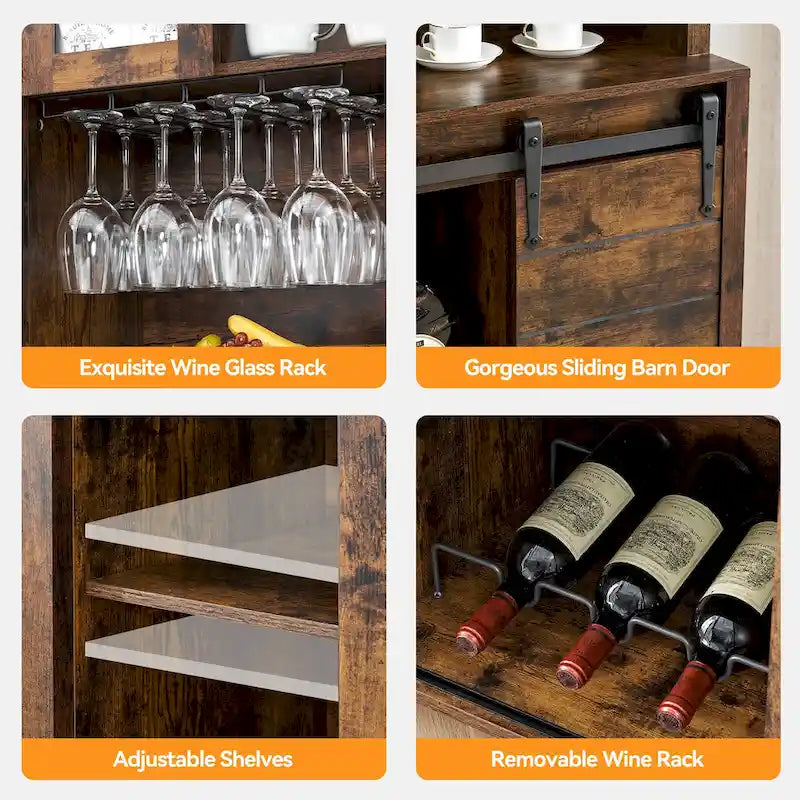 Vaisselier de cuisine rustique avec casier à vin - 15,7P x 47,2L x 69,6H