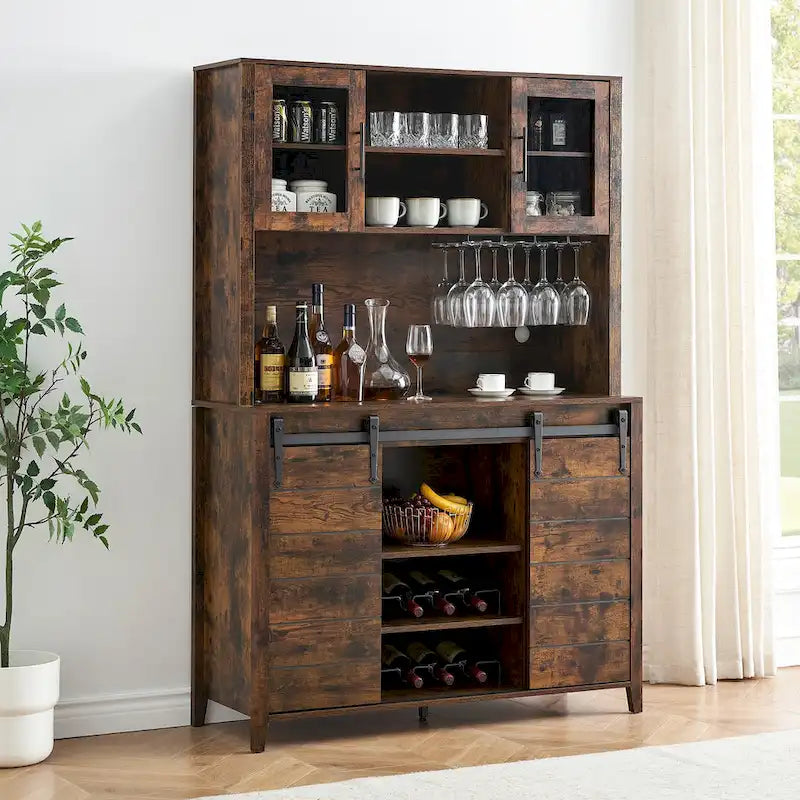 Vaisselier de cuisine rustique avec casier à vin - 15,7P x 47,2L x 69,6H