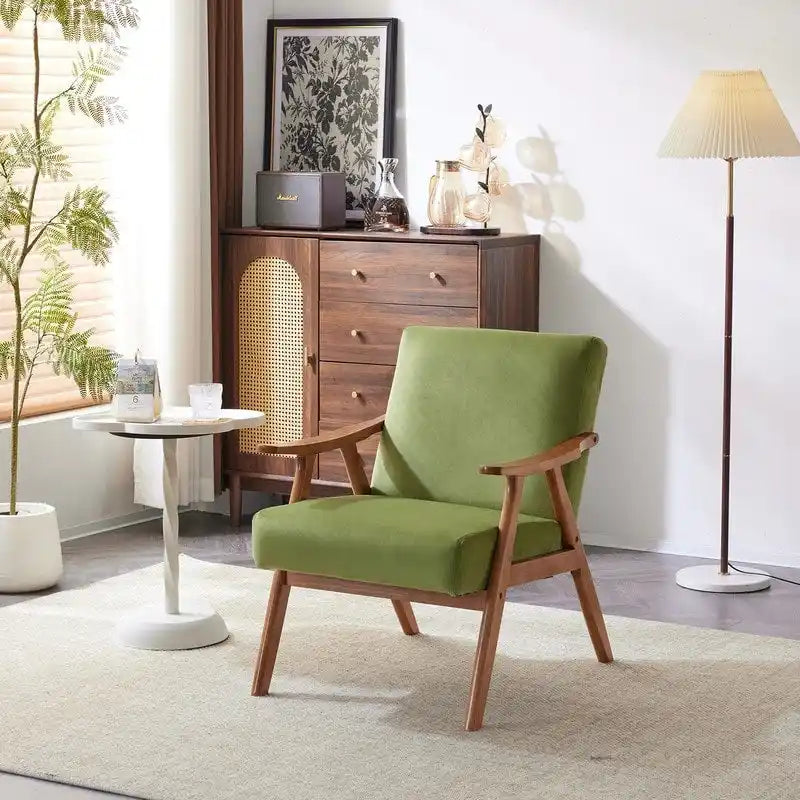 VINGLI Fauteuil de salon rembourré, style moderne rétro du milieu du siècle, fauteuil d'appoint en tissu avec structure en bois robuste
