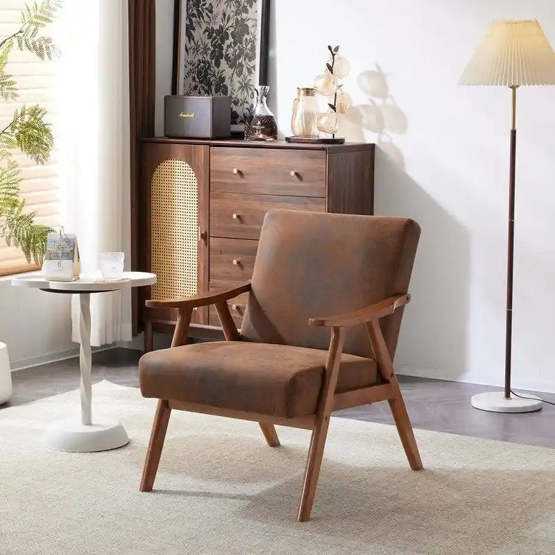 VINGLI Fauteuil de salon rembourré, style moderne rétro du milieu du siècle, fauteuil d'appoint en tissu avec structure en bois robuste