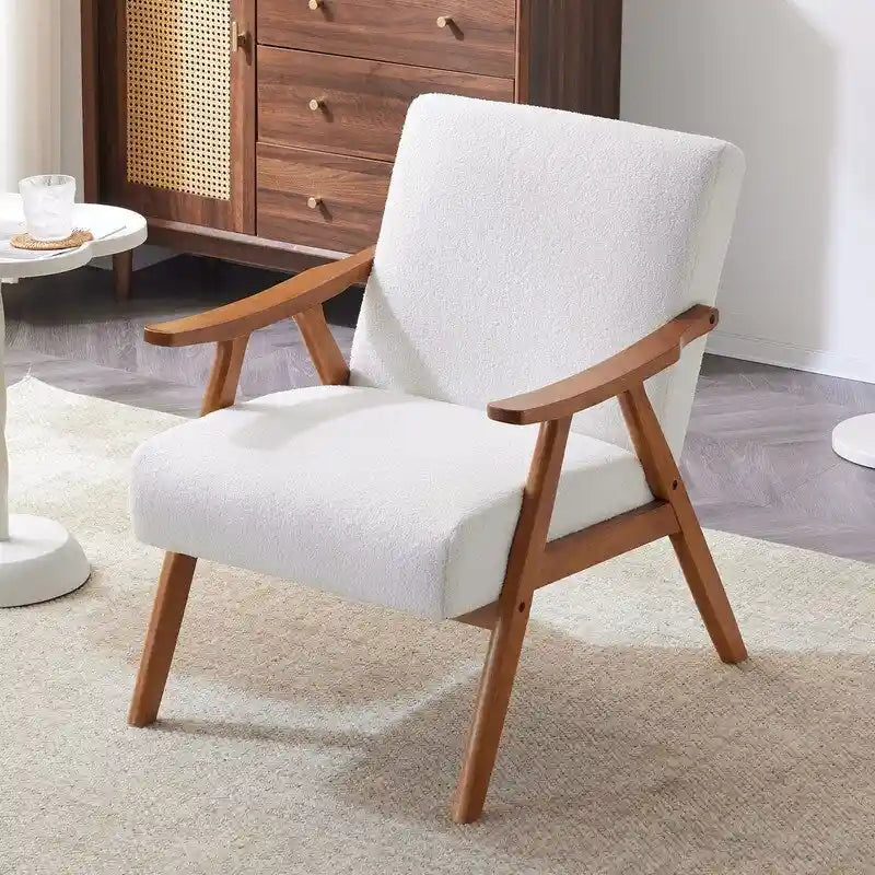 VINGLI Fauteuil de salon rembourré, style moderne rétro du milieu du siècle, fauteuil d'appoint en tissu avec structure en bois robuste