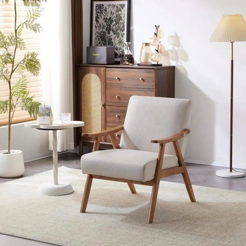 VINGLI Fauteuil de salon rembourré, style moderne rétro du milieu du siècle, fauteuil d'appoint en tissu avec structure en bois robuste