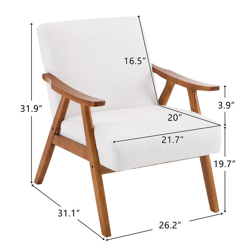 VINGLI Fauteuil de salon rembourré, style moderne rétro du milieu du siècle, fauteuil d'appoint en tissu avec structure en bois robuste