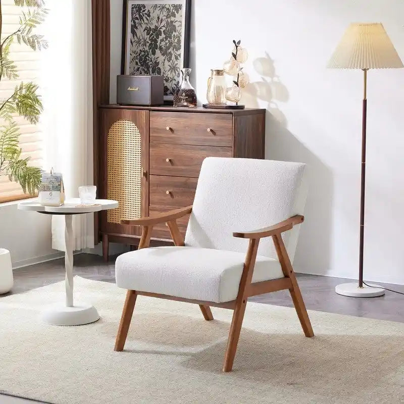 VINGLI Fauteuil de salon rembourré, style moderne rétro du milieu du siècle, fauteuil d'appoint en tissu avec structure en bois robuste