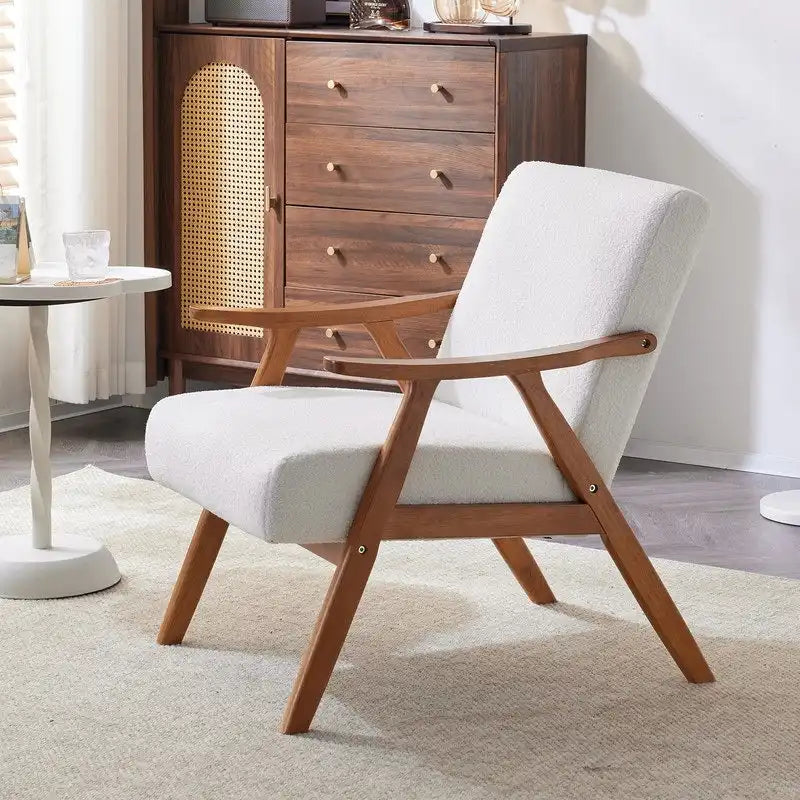 VINGLI Fauteuil de salon rembourré, style moderne rétro du milieu du siècle, fauteuil d'appoint en tissu avec structure en bois robuste