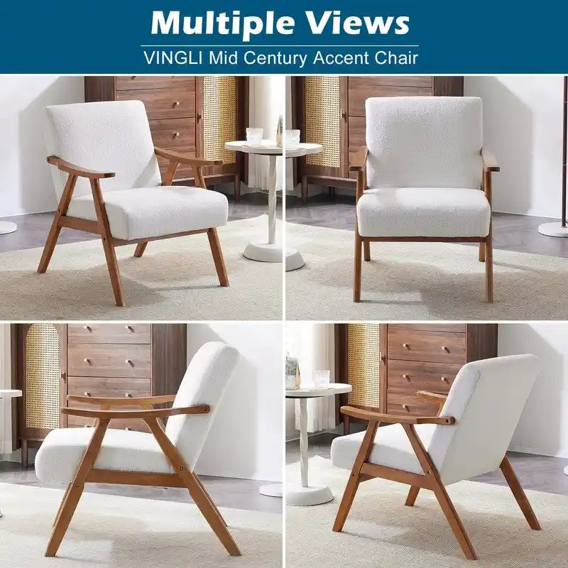 VINGLI Fauteuil de salon rembourré, style moderne rétro du milieu du siècle, fauteuil d'appoint en tissu avec structure en bois robuste