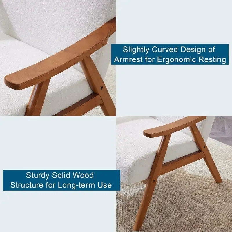 VINGLI Fauteuil de salon rembourré, style moderne rétro du milieu du siècle, fauteuil d'appoint en tissu avec structure en bois robuste
