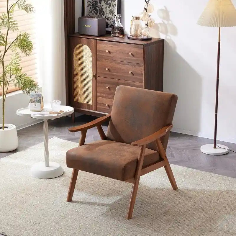 VINGLI Fauteuil de salon rembourré, style moderne rétro du milieu du siècle, fauteuil d'appoint en tissu avec structure en bois robuste