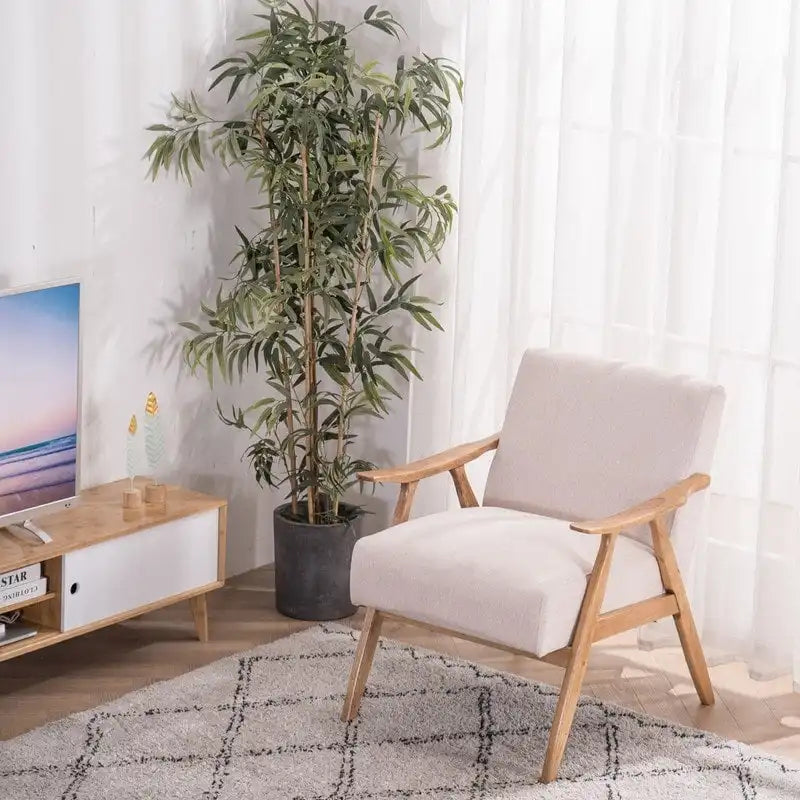 VINGLI Fauteuil de salon rembourré, style moderne rétro du milieu du siècle, fauteuil d'appoint en tissu avec structure en bois robuste