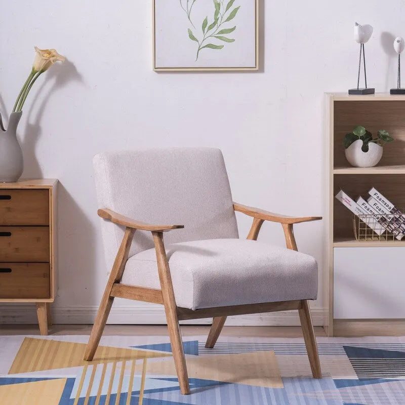VINGLI Fauteuil de salon rembourré, style moderne rétro du milieu du siècle, fauteuil d'appoint en tissu avec structure en bois robuste