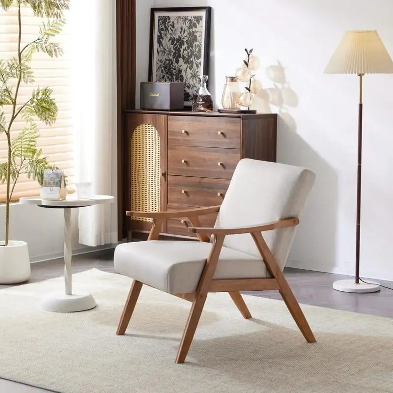 VINGLI Fauteuil de salon rembourré, style moderne rétro du milieu du siècle, fauteuil d'appoint en tissu avec structure en bois robuste