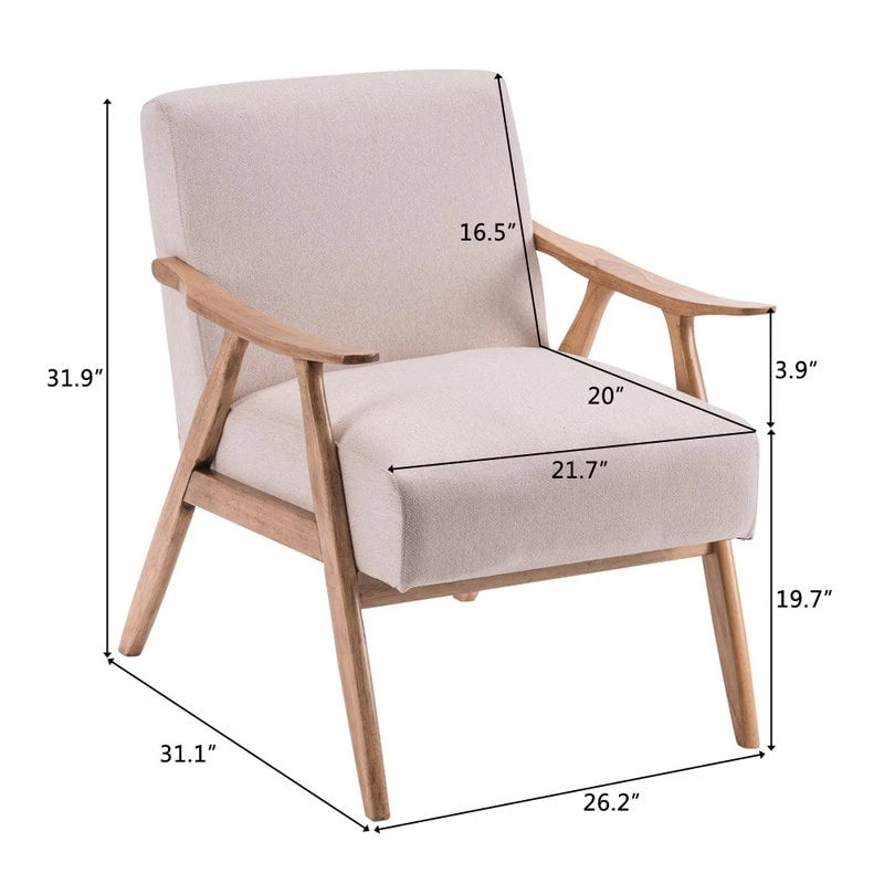VINGLI Fauteuil de salon rembourré, style moderne rétro du milieu du siècle, fauteuil d'appoint en tissu avec structure en bois robuste