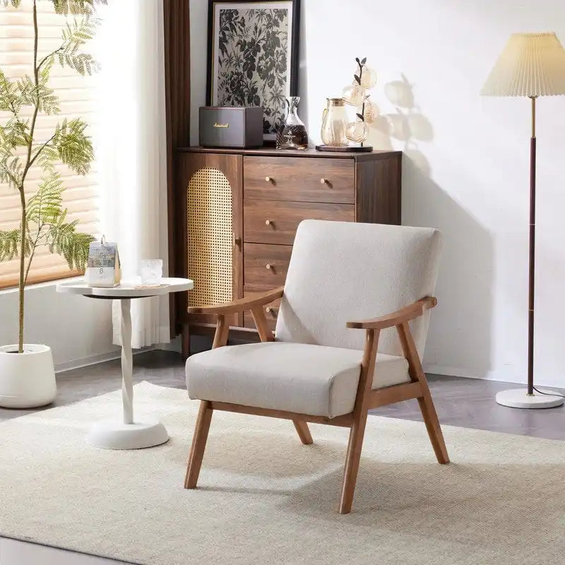 VINGLI Fauteuil de salon rembourré, style moderne rétro du milieu du siècle, fauteuil d'appoint en tissu avec structure en bois robuste