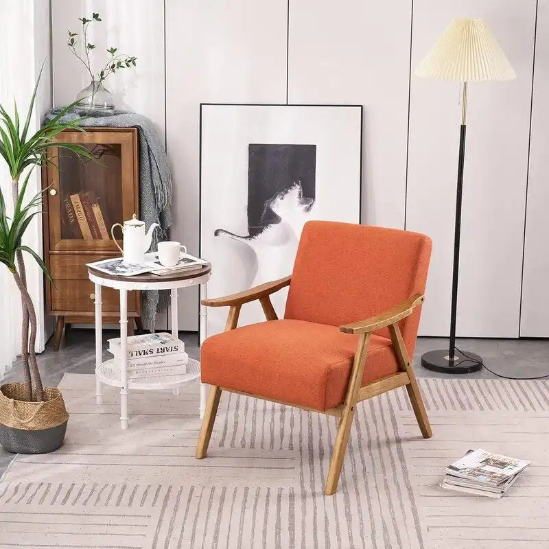 VINGLI Fauteuil de salon rembourré, style moderne rétro du milieu du siècle, fauteuil d'appoint en tissu avec structure en bois robuste
